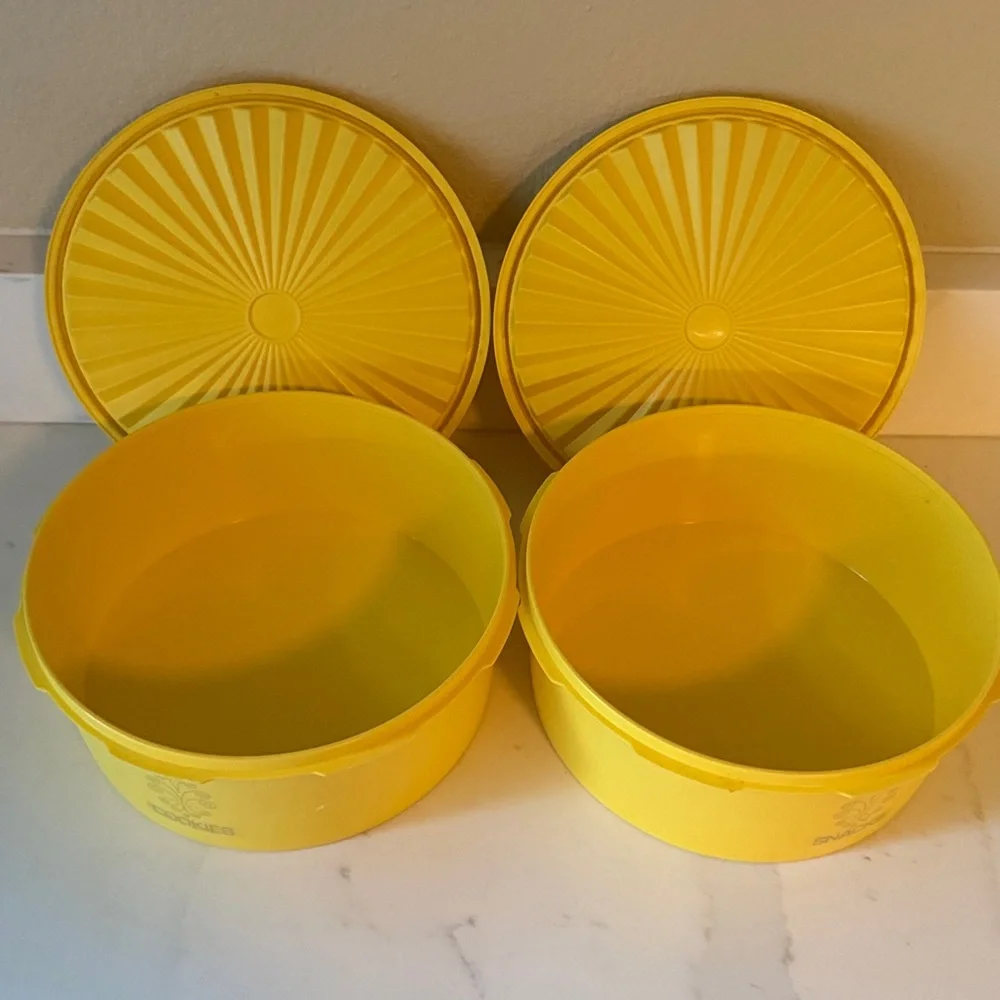 Vintage YellowTupperware Servalier Set of 2